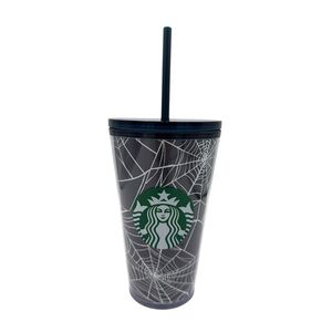 Starbucks Black Tumbler with Glow-In-The-Dark White Web Pattern